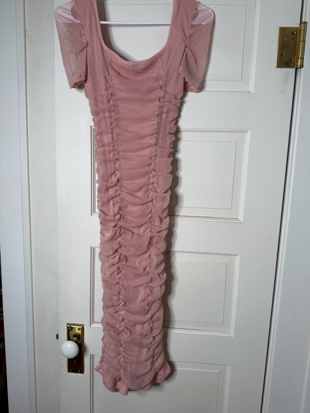 SHEIN Ruched Pink Sheer Maxi Dress